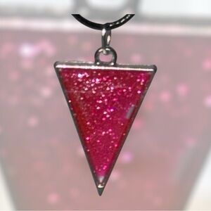Handmade Resin Triangle Necklace | Pink Glitter Statement Pendant